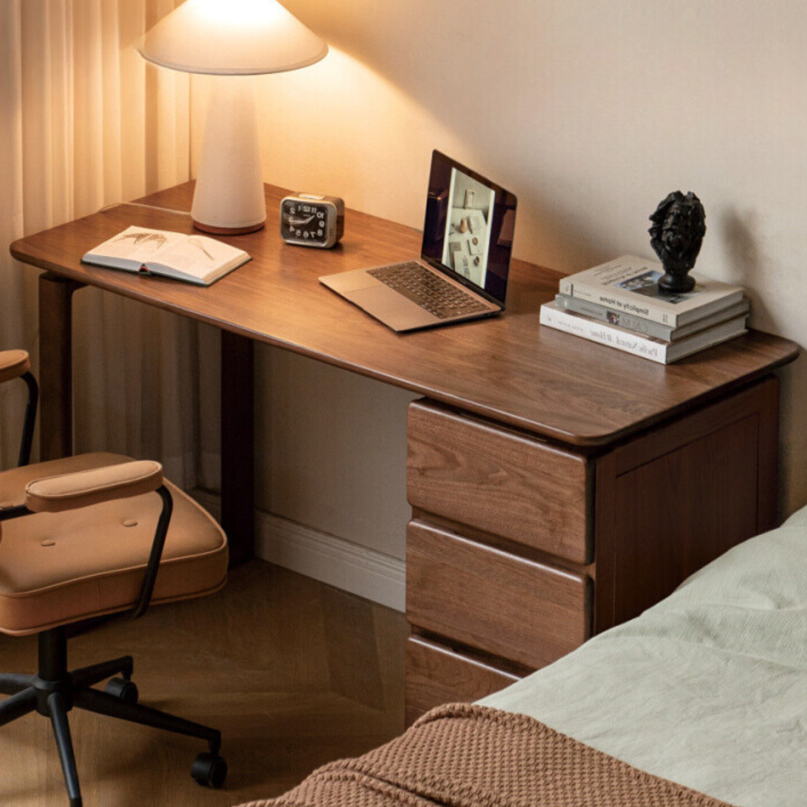 Black Walnut, Oak, Sandalwood, Ash Solid Wood Desk with Drawers