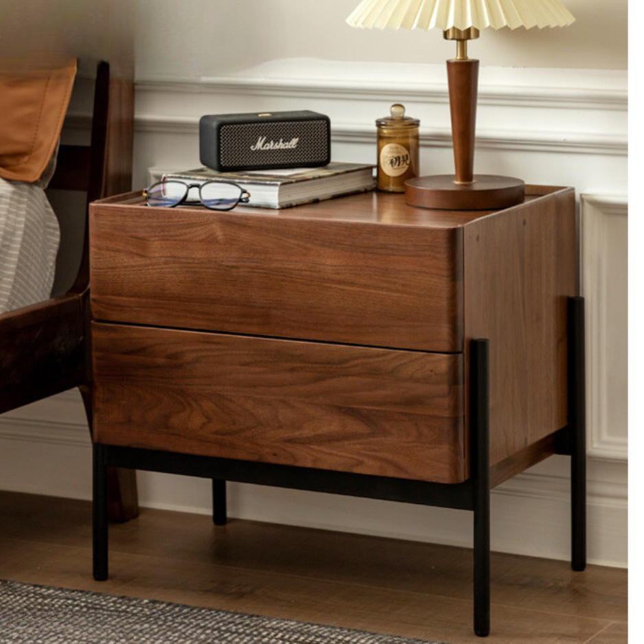 Black Walnut, Oak, South American Walnut Solid Wood Nightstand.