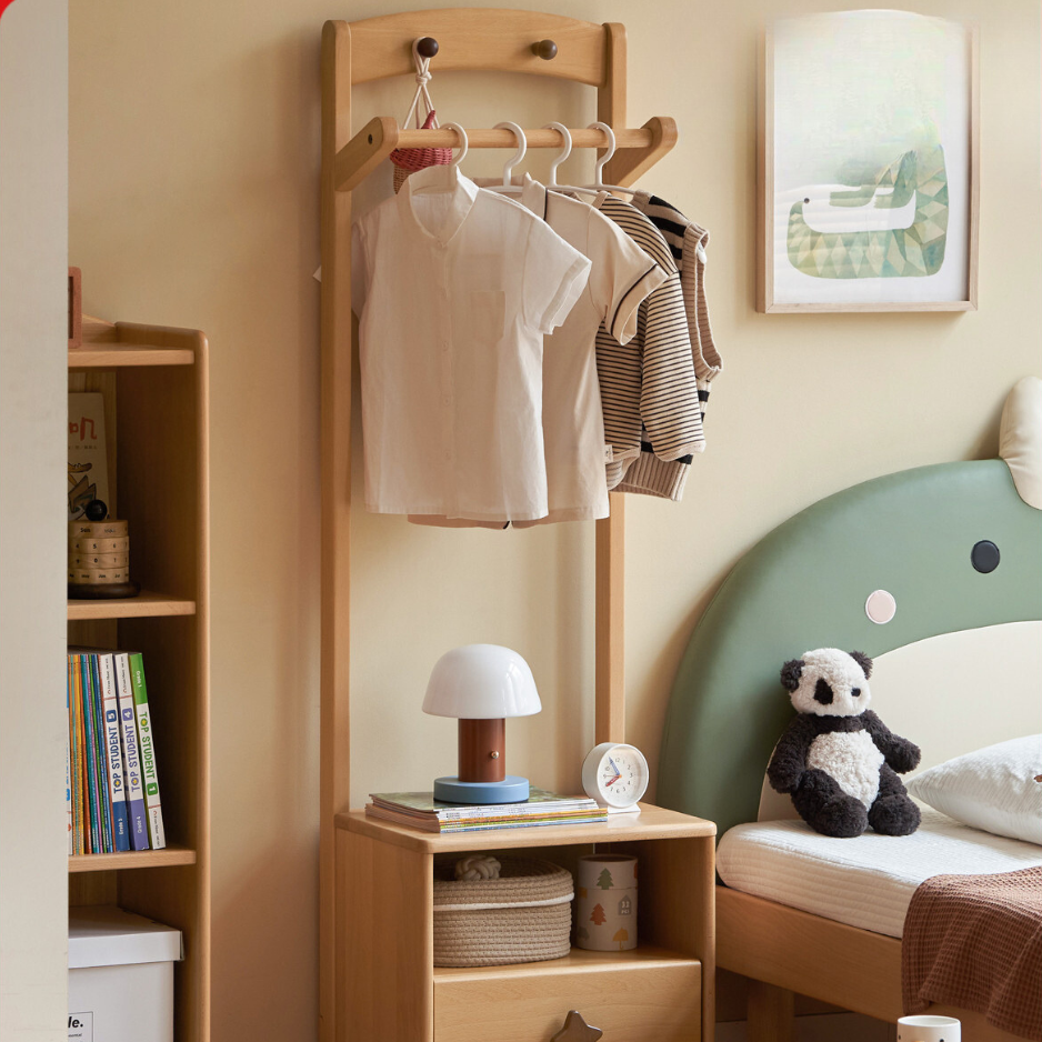 Beech Solid Wood Children's Clothes Rack, Nightstand