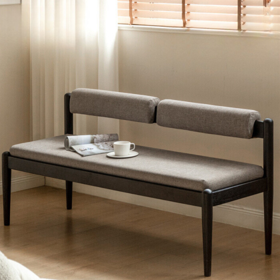 Oak Solid Wood Bench With Backrest