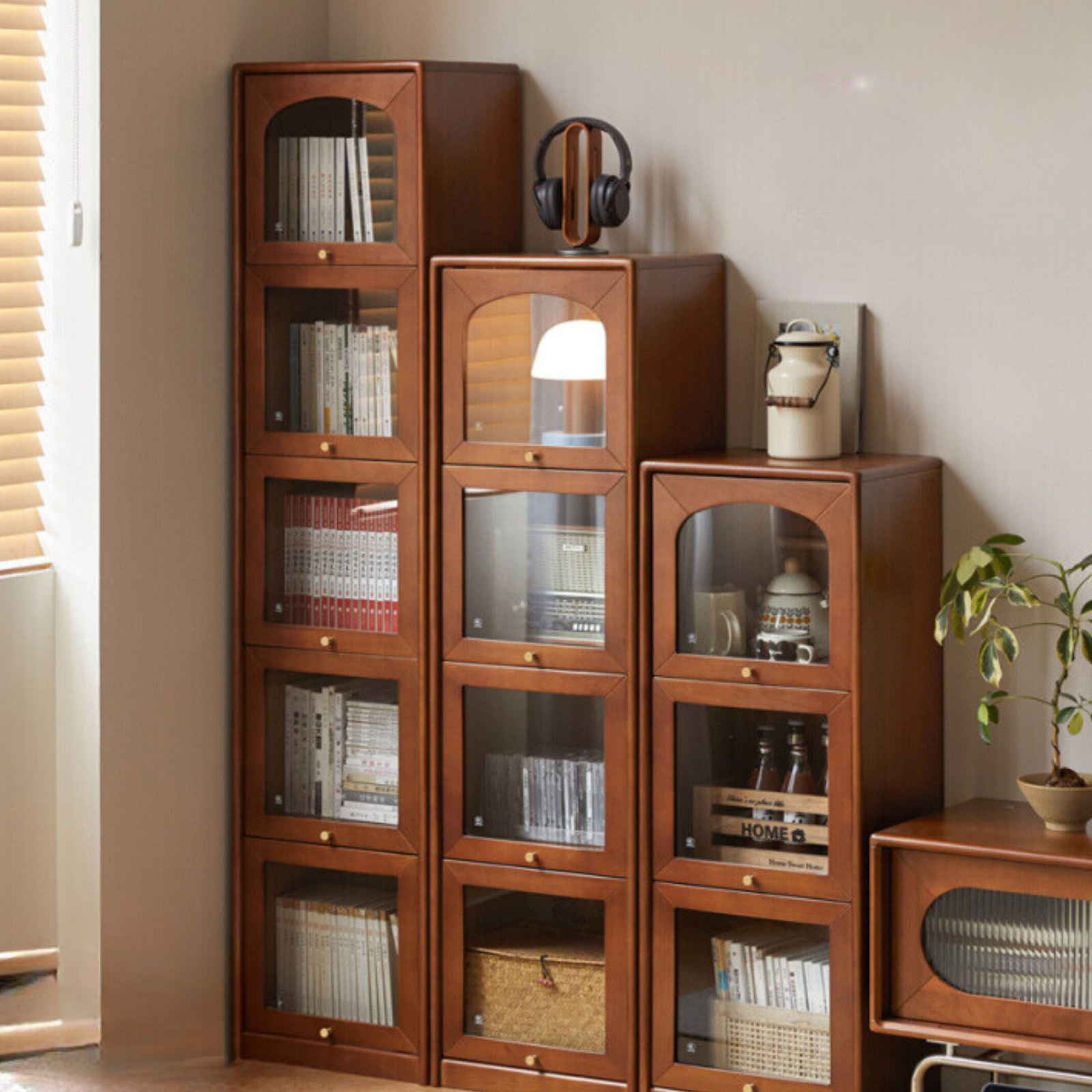 Poplar Solid Wood French Retro Glass Flip Door Bookcase