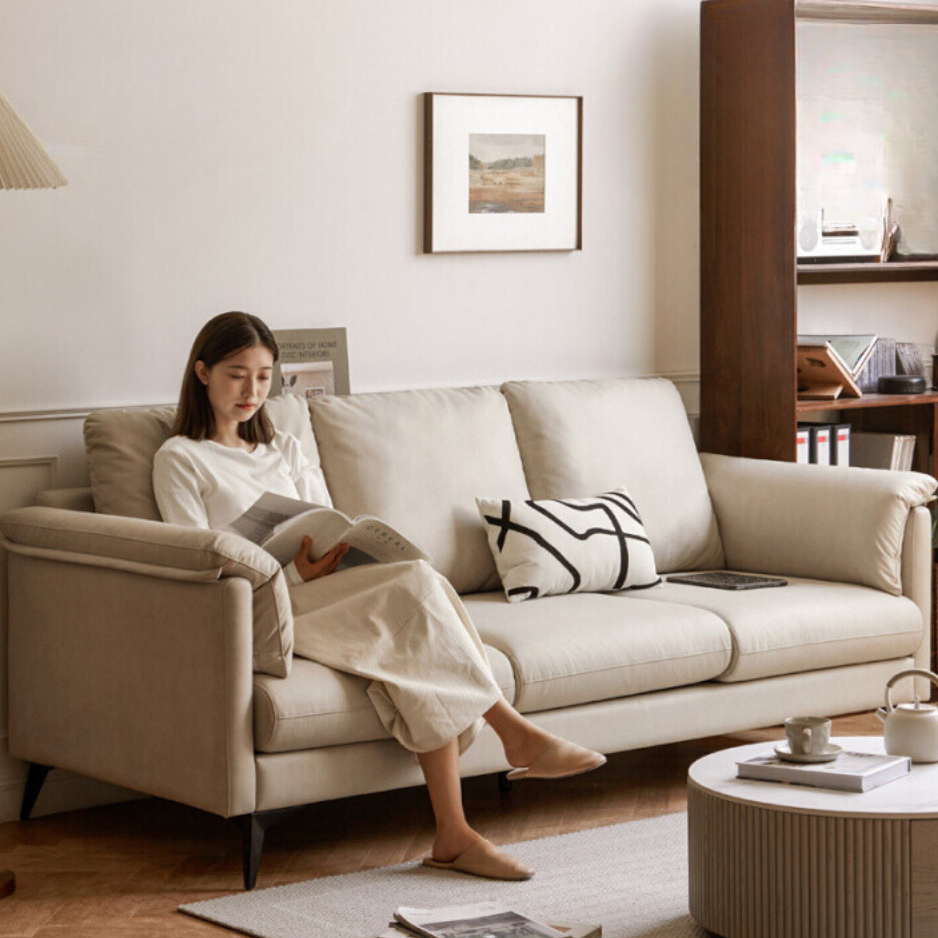 Fabric White Straight Cream Style Modern Sofa.