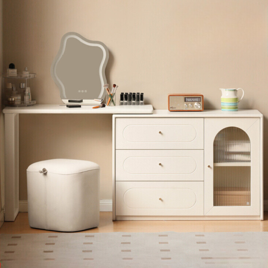 Poplar, Solid Rubberwood French Cream Style Retractable Dressing Table.