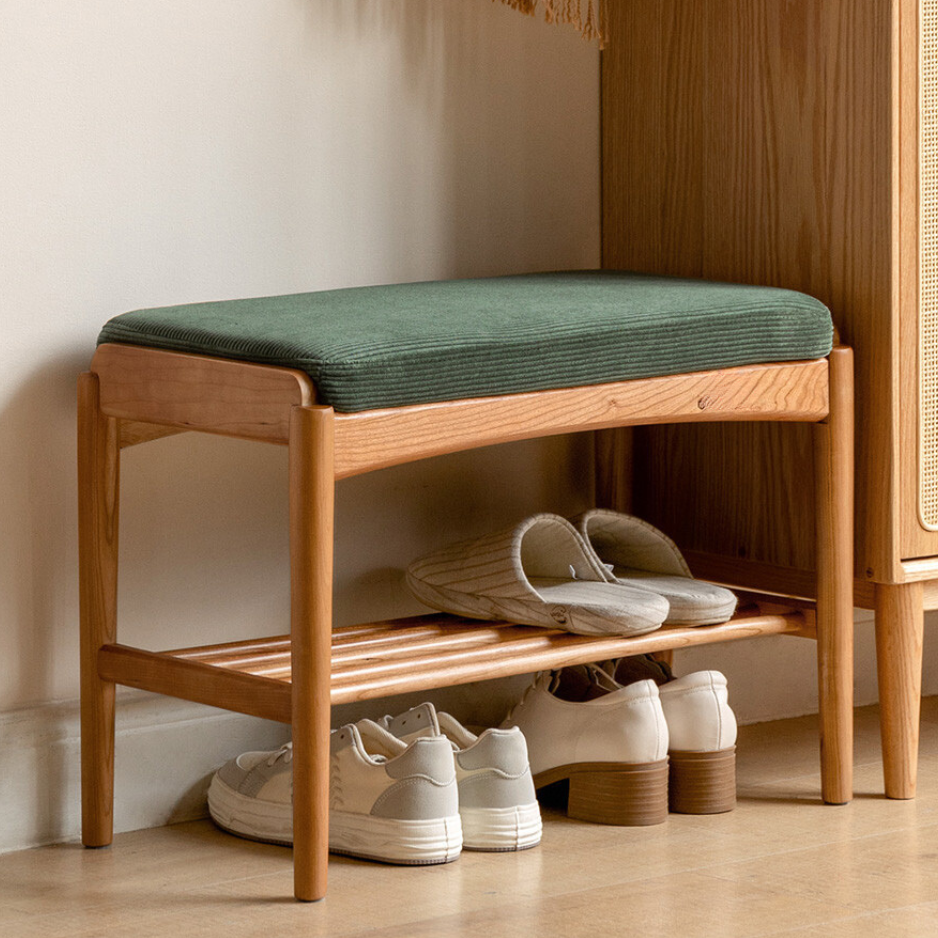 Cherry Solid Wood Shoe Storage Bench
