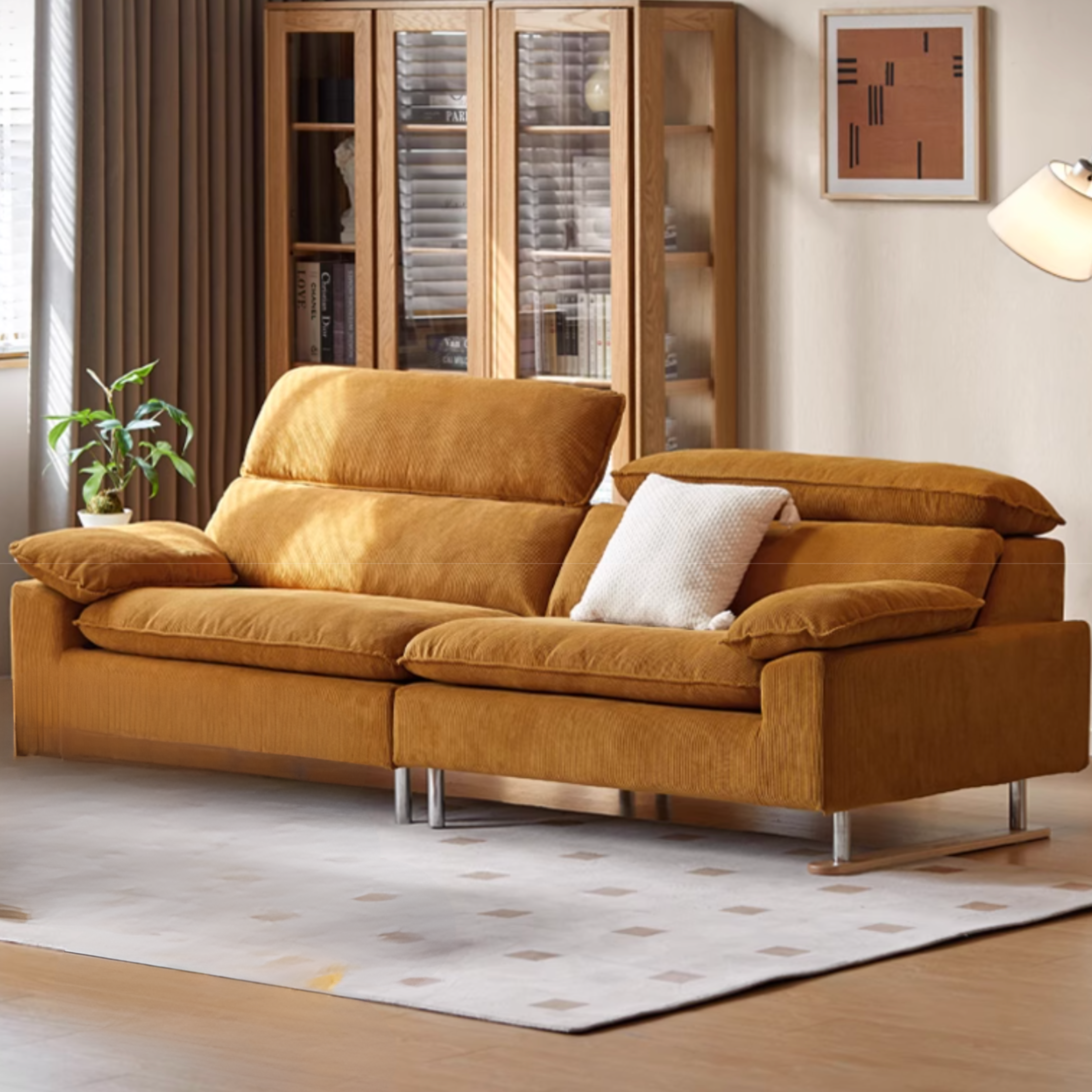 High-Back Corduroy Fabric Sofa with Removable Cover