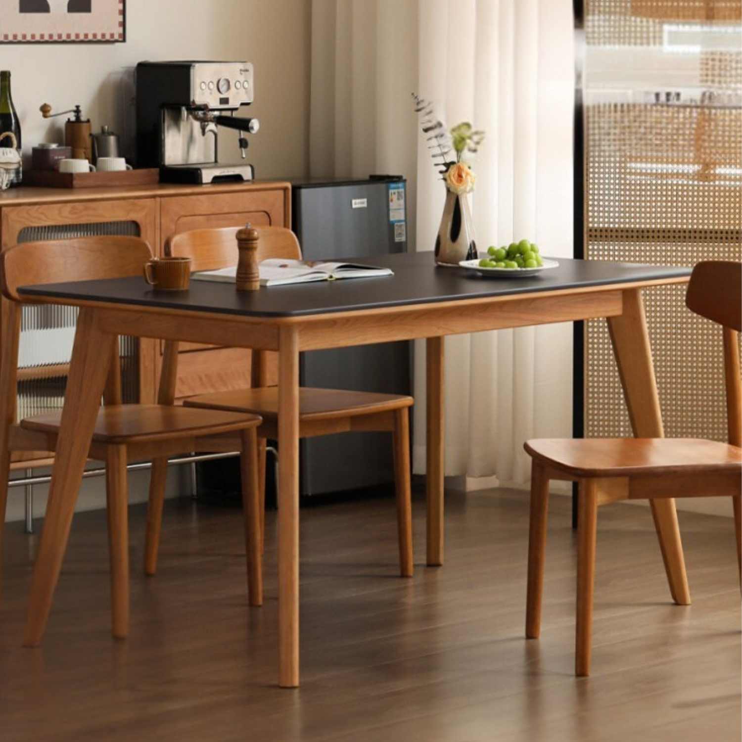 Cherry Solid Wood Retro Rock Plate Long Dining Table.