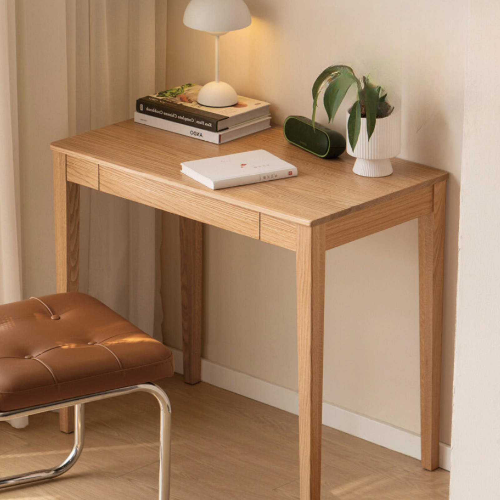 Solid Rubberwood, Oak Solid Wood Small Desk