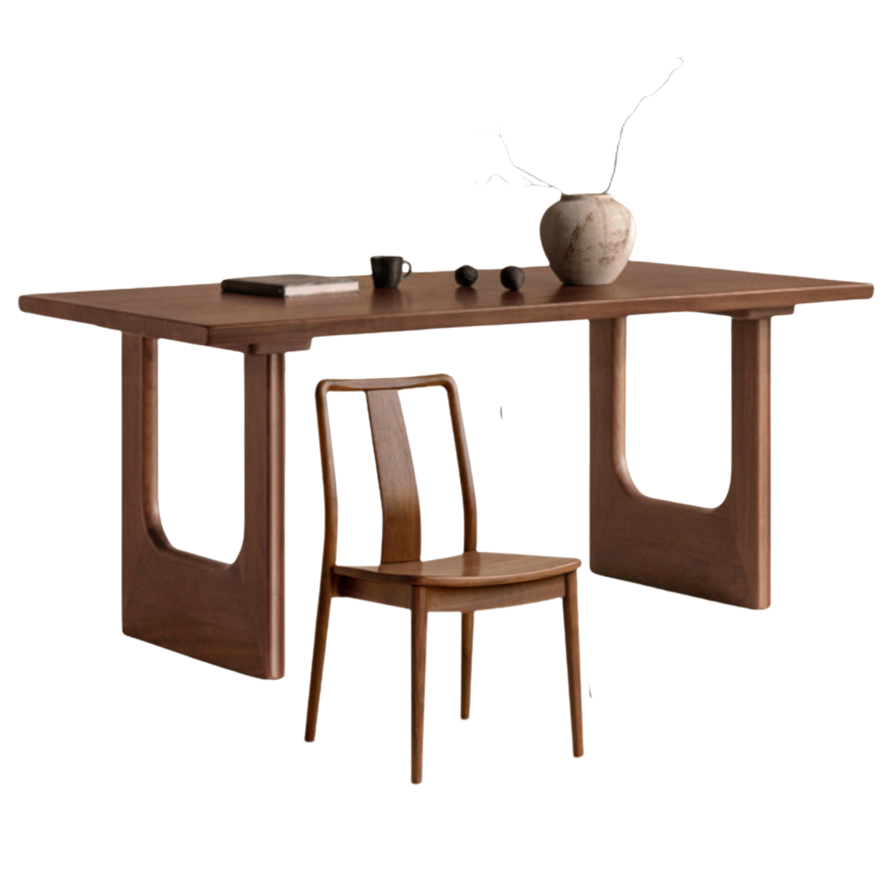 Black Walnut, Sandalwood Solid Wood Wabi Sabi Style Large Board Dining Table