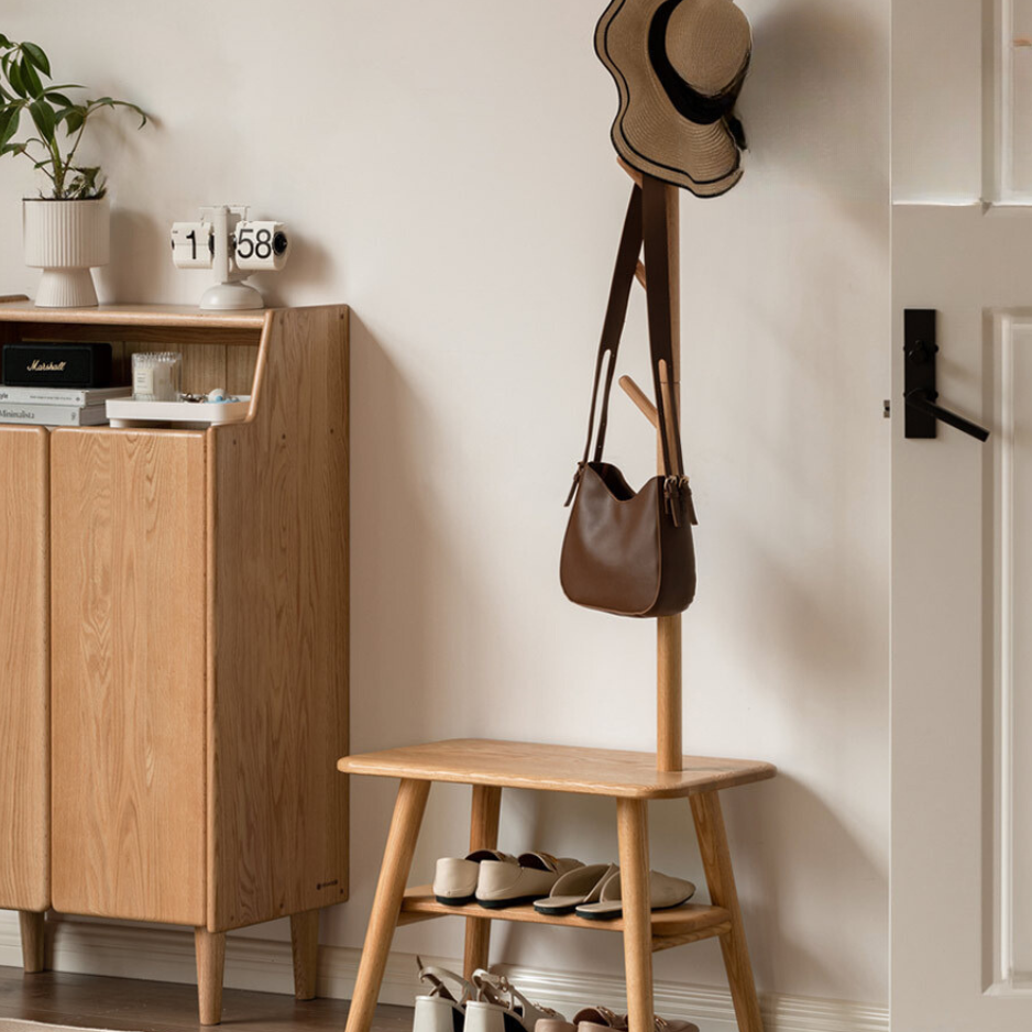 Oak Solid Wood Shoe Stool With Hanger