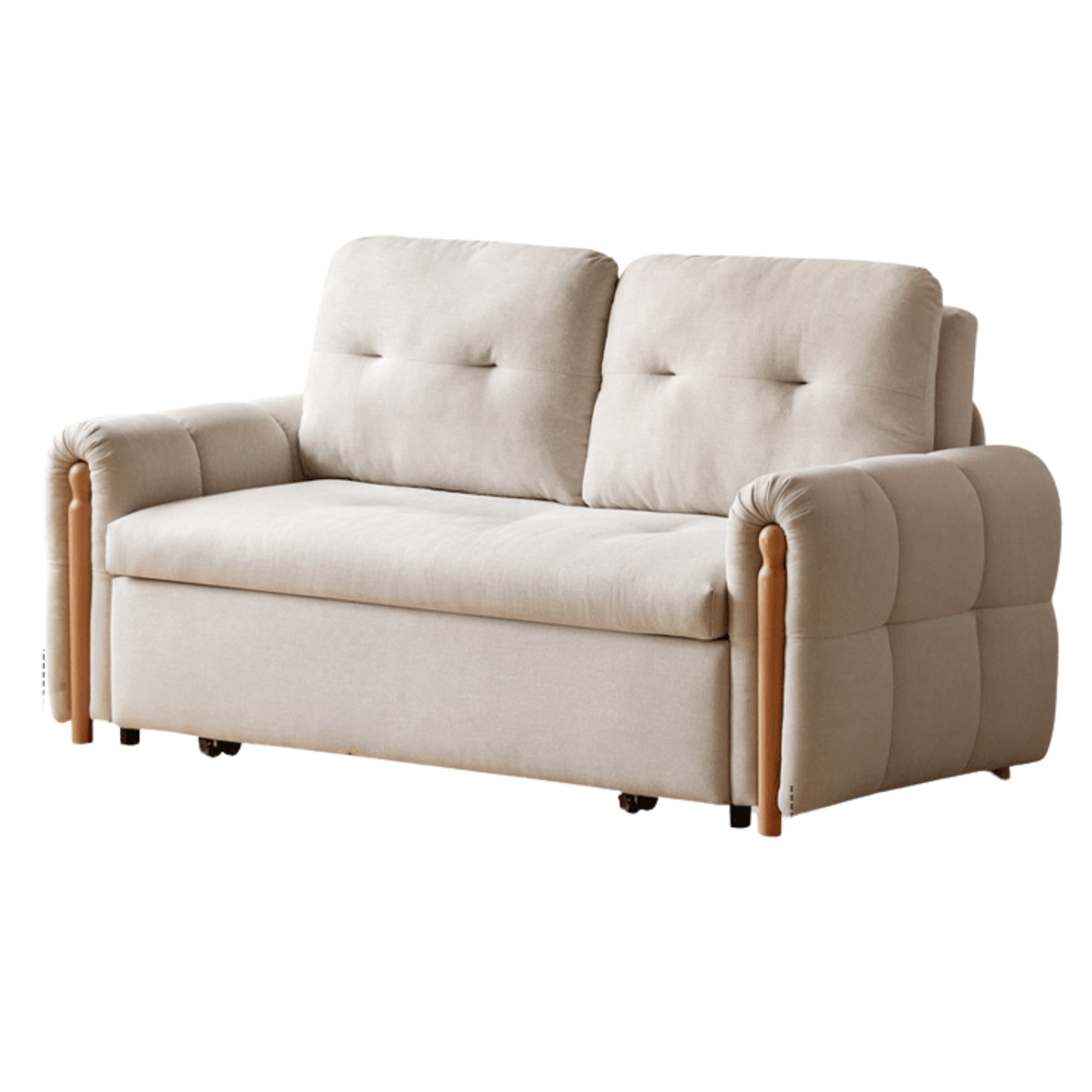 Fabric retractable sofa bed white cream style dual-purpose