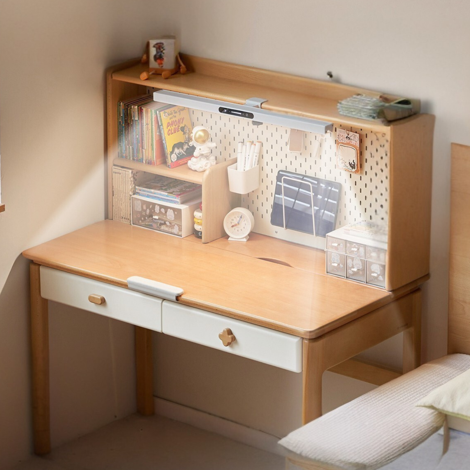Beech Solid Wood Kids Learning Desk with Eye Protection Lamp