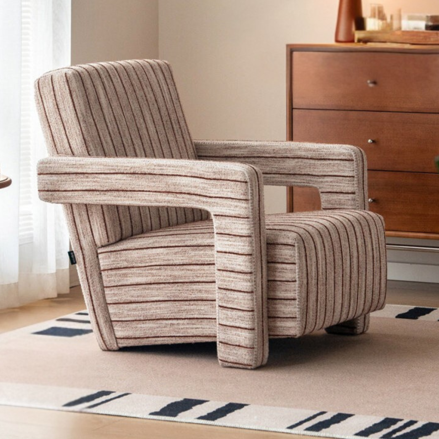Italian-Inspired Sculptural Design Accent Chair, Modern Fabric Armchair