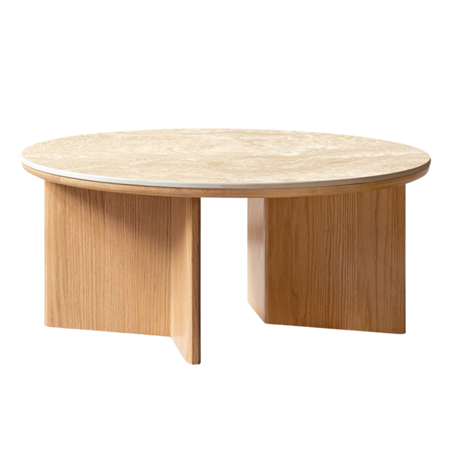 Oak Solid Wood Travertine Rock Plate Coffee Table