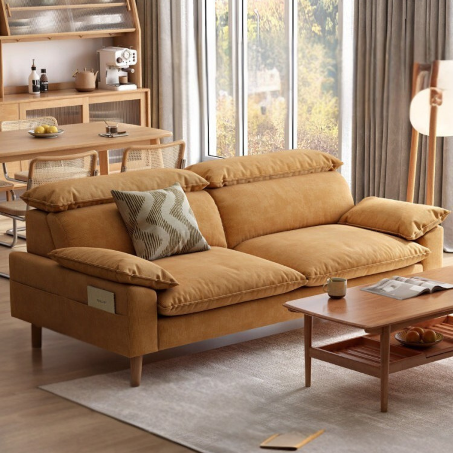 Fabric High Back Straight Sofa Modern.