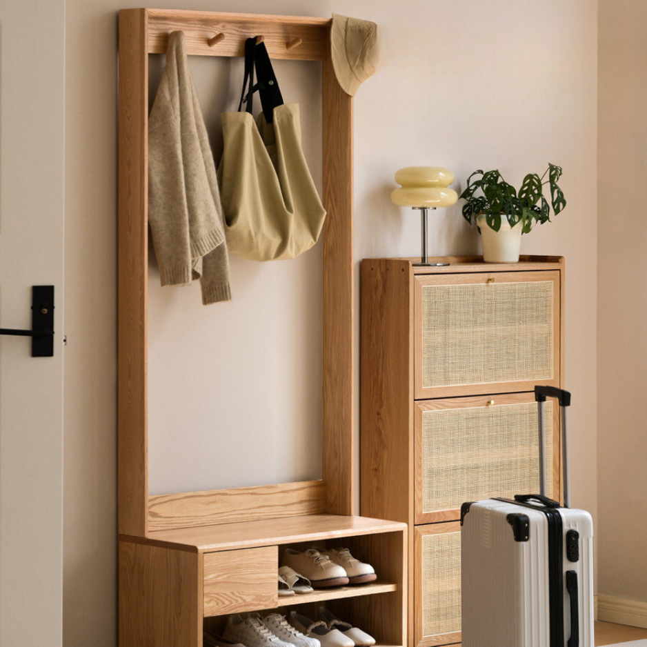 solid wood shoe changing stool and clothes hanger integrated household door storage stool shoe cabinet entrance clothes rack