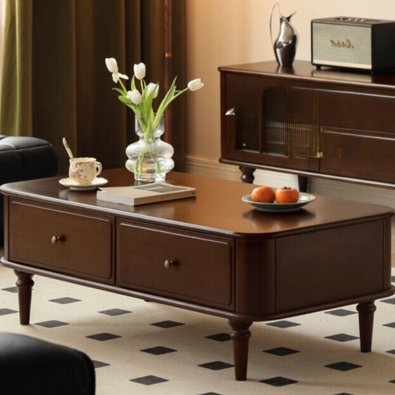 Poplar Solid Wood American Rectangular Coffee Table