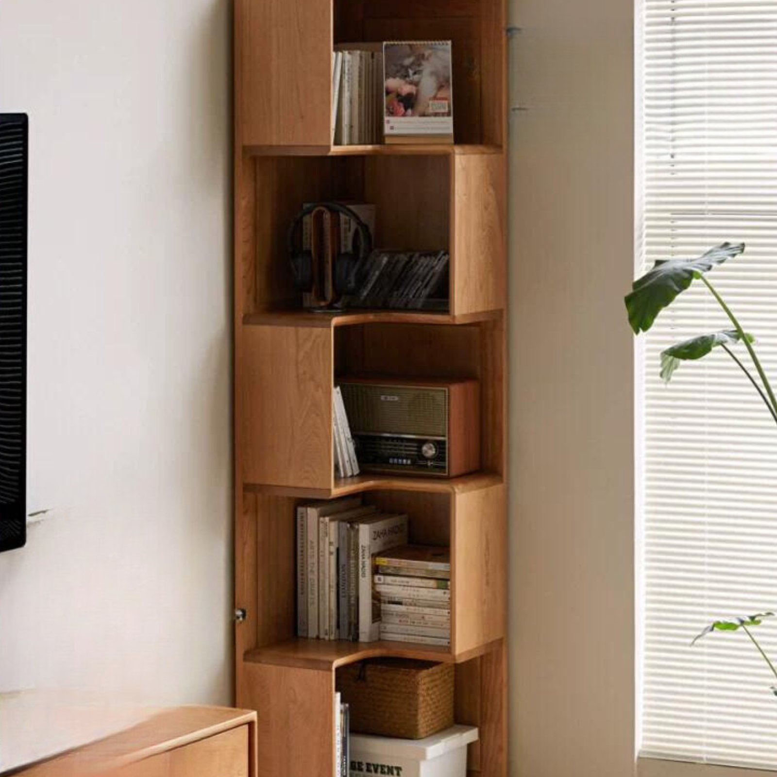 Cherry Solid Wood Corner Bookcase Floor Storage Cabinet
