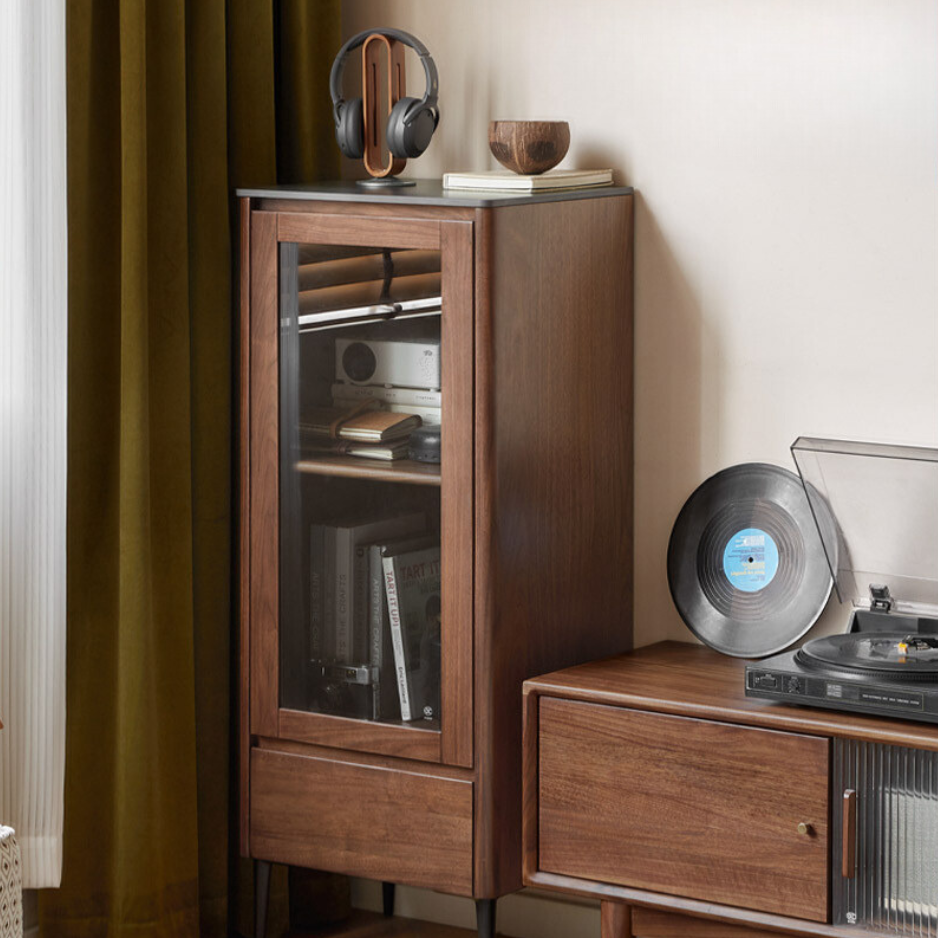Black Walnut Solid Wood Rock Side Cabinet.