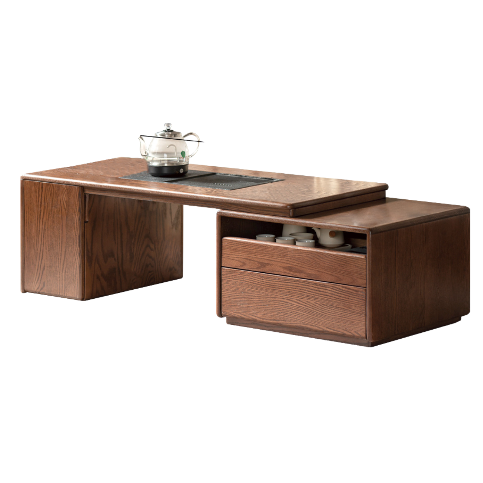 Oak, Black Walnut Solid Wood Retractable Modern Tea Table