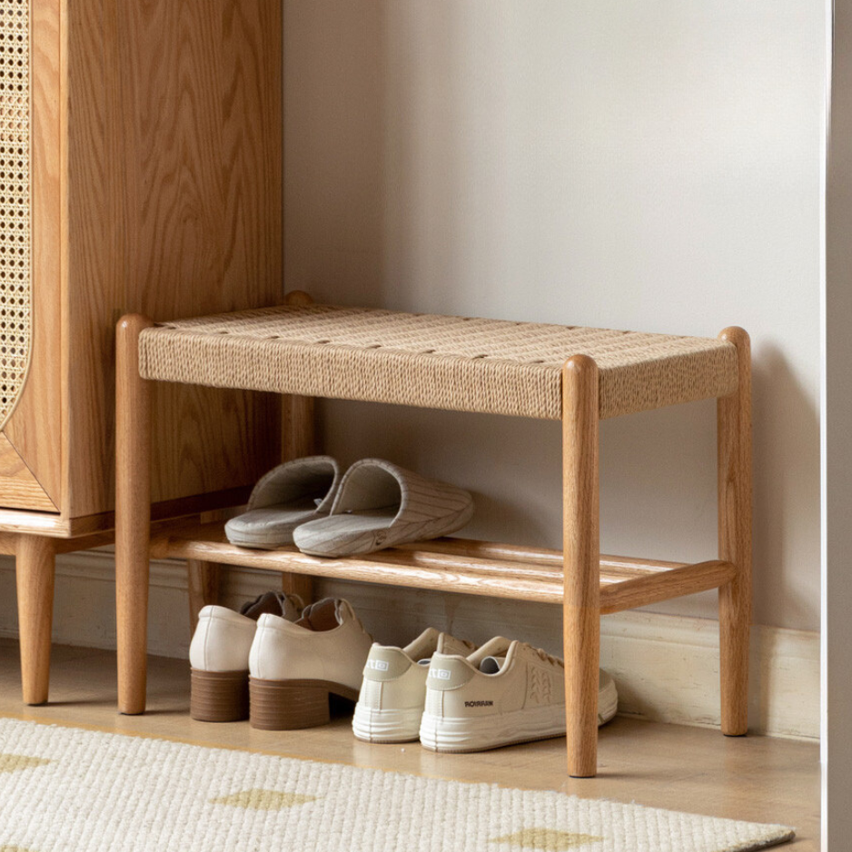 Oak Solid Wood Modern Rope Shoe Bench
