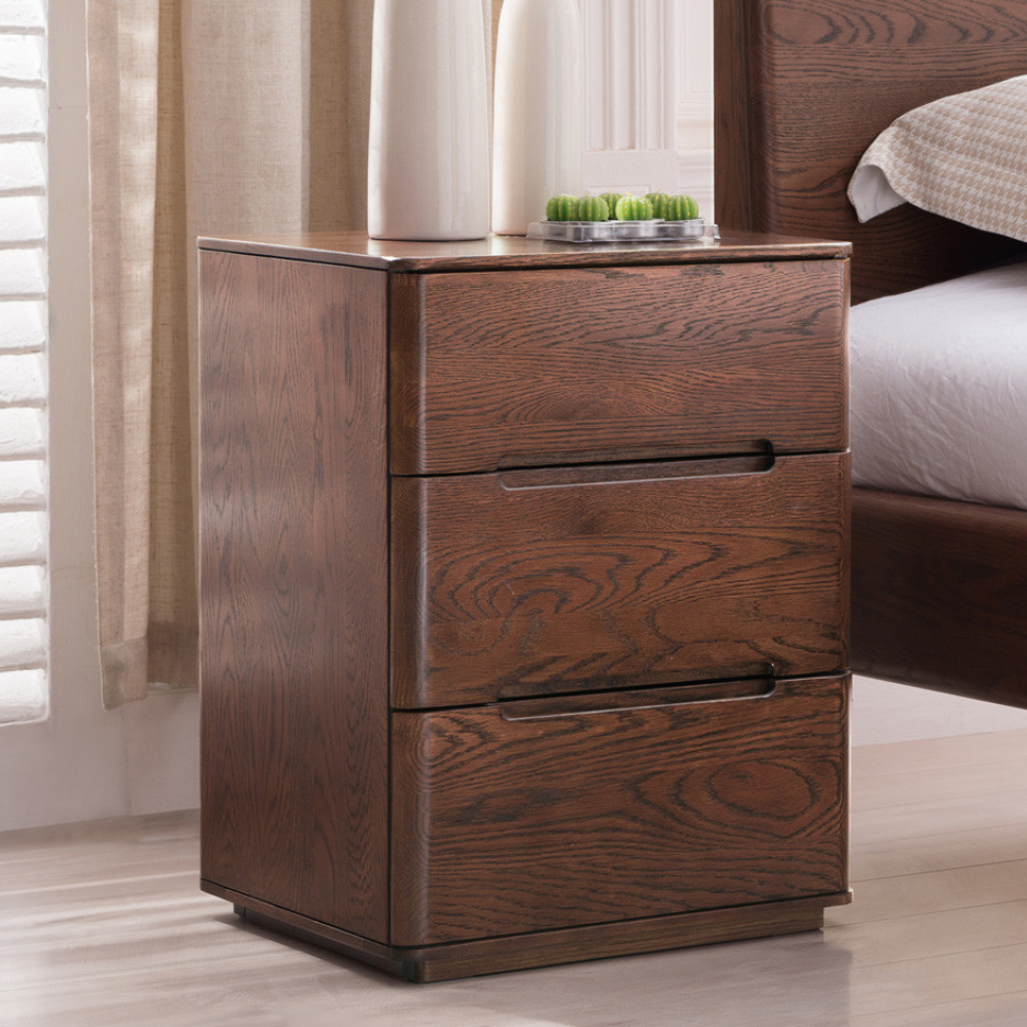 Oak Solid Wood Nightstand with Lock.