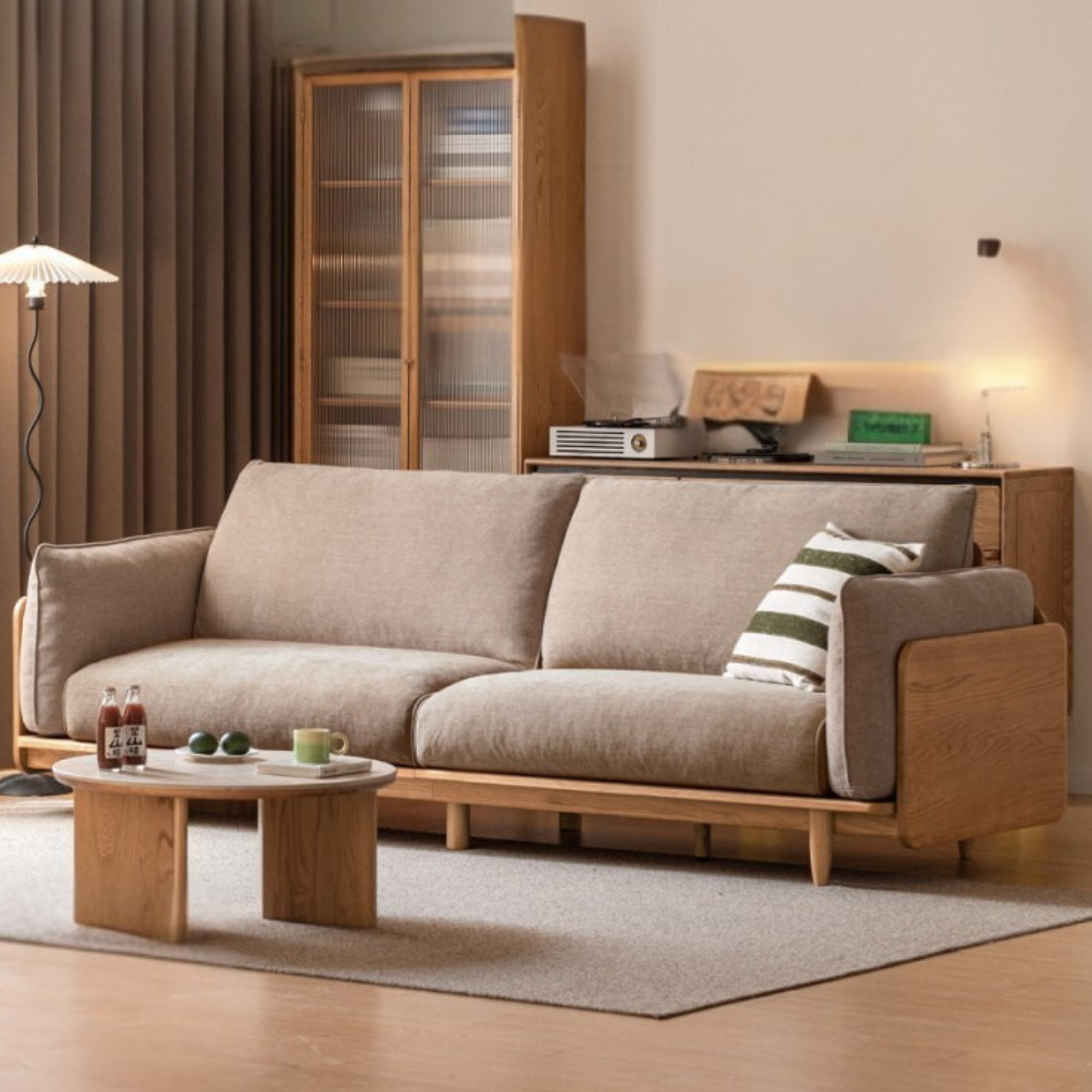Oak, Ash Solid Wood genuine leather, fabric Sofa