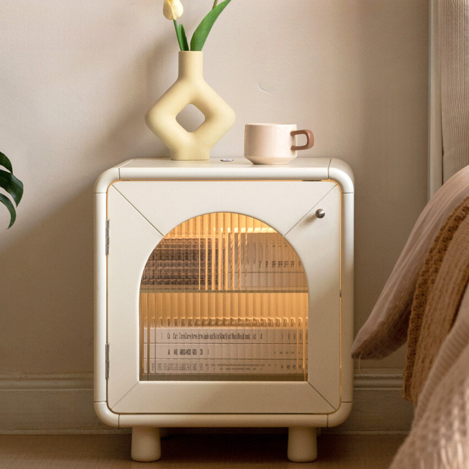 Solid RubberWood, Poplar Solid Wood Light Nightstand Cream Style
