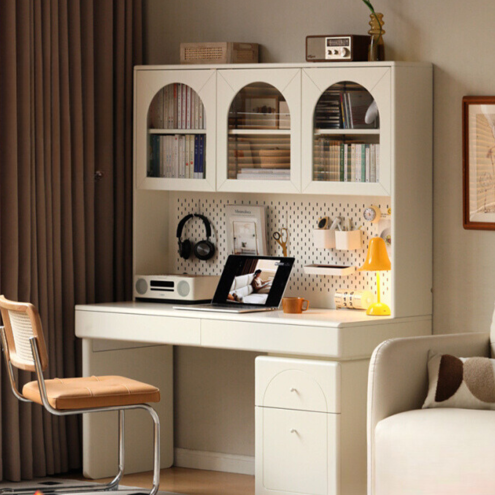Poplar Solid Wood Desk Bookshelf Integrated Study Table