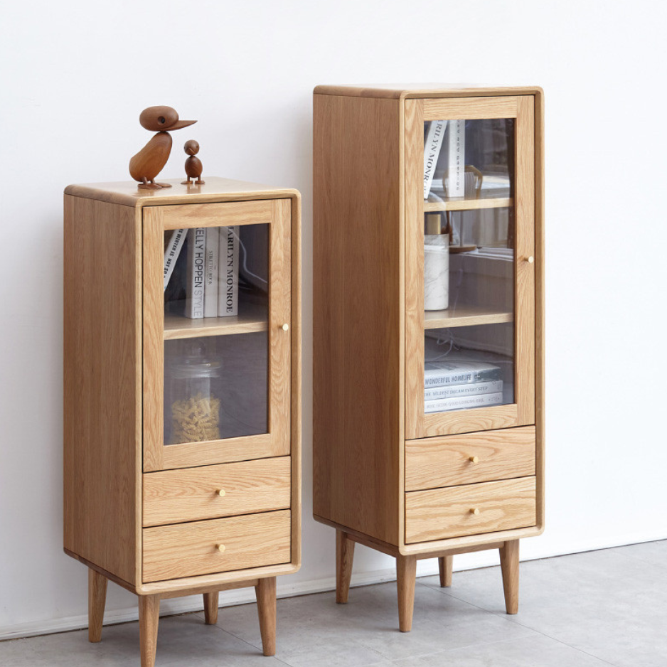 Oak, Beech Solid Wood Nordic Side Cabinet.