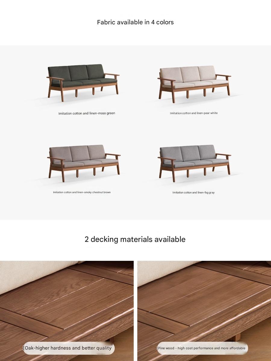 Oak Solid Wood Straight Sofa 4 fabrics color