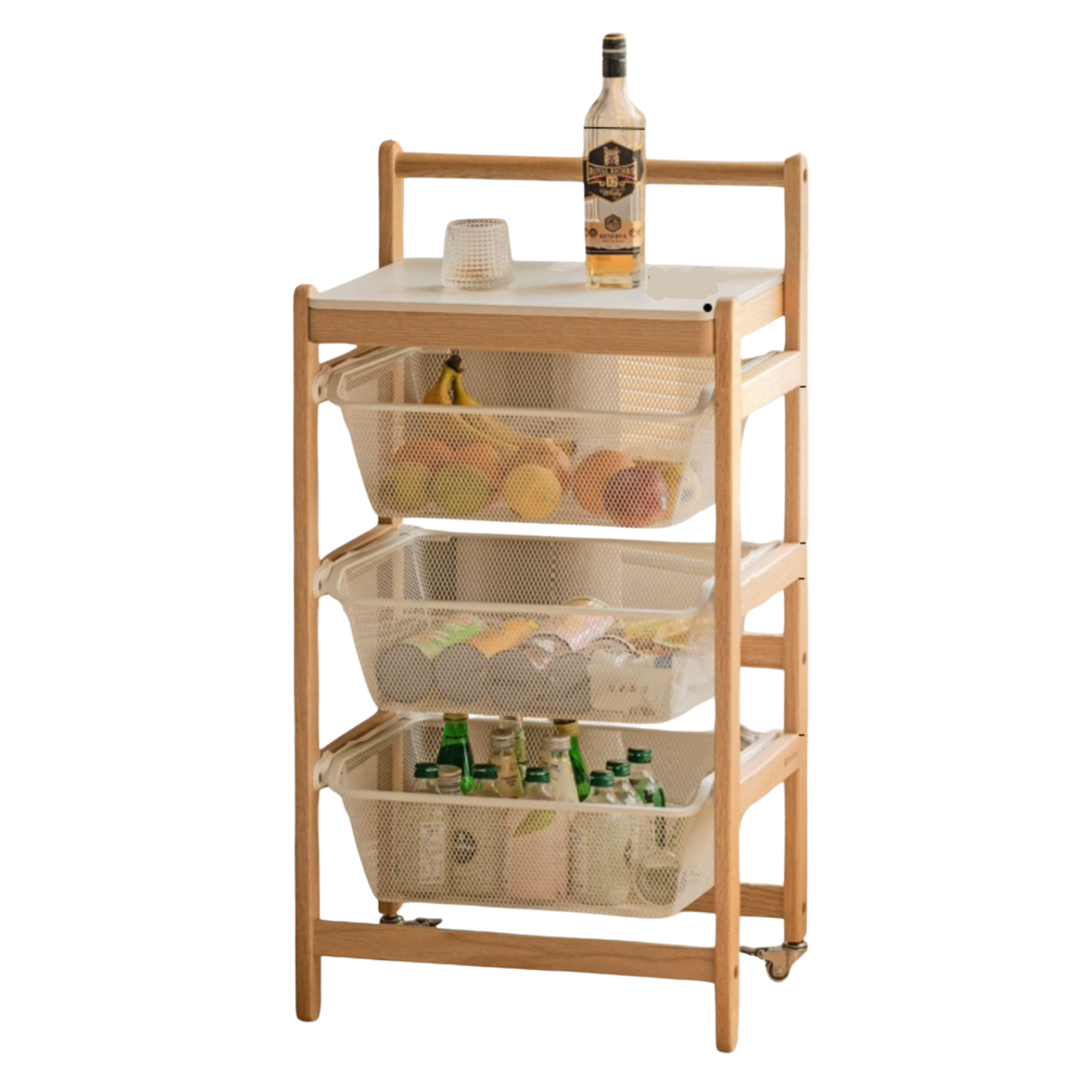 Oak, Beech Solid Wood Mobile Slate Trolley Storage