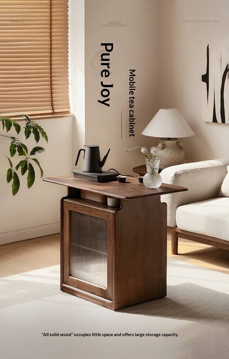 Ash, Black Walnut Solid Wood Mobile Coffee Cabinet