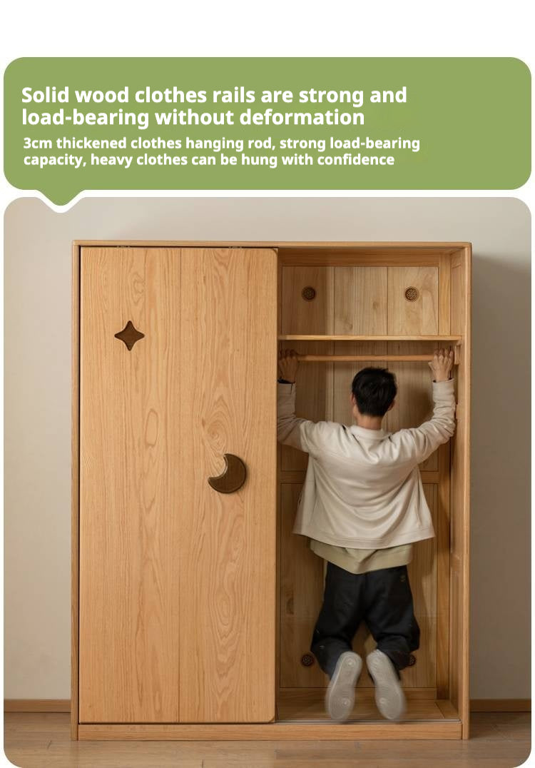 Oak Solid Wood Children's Sliding Door Wardrobe.