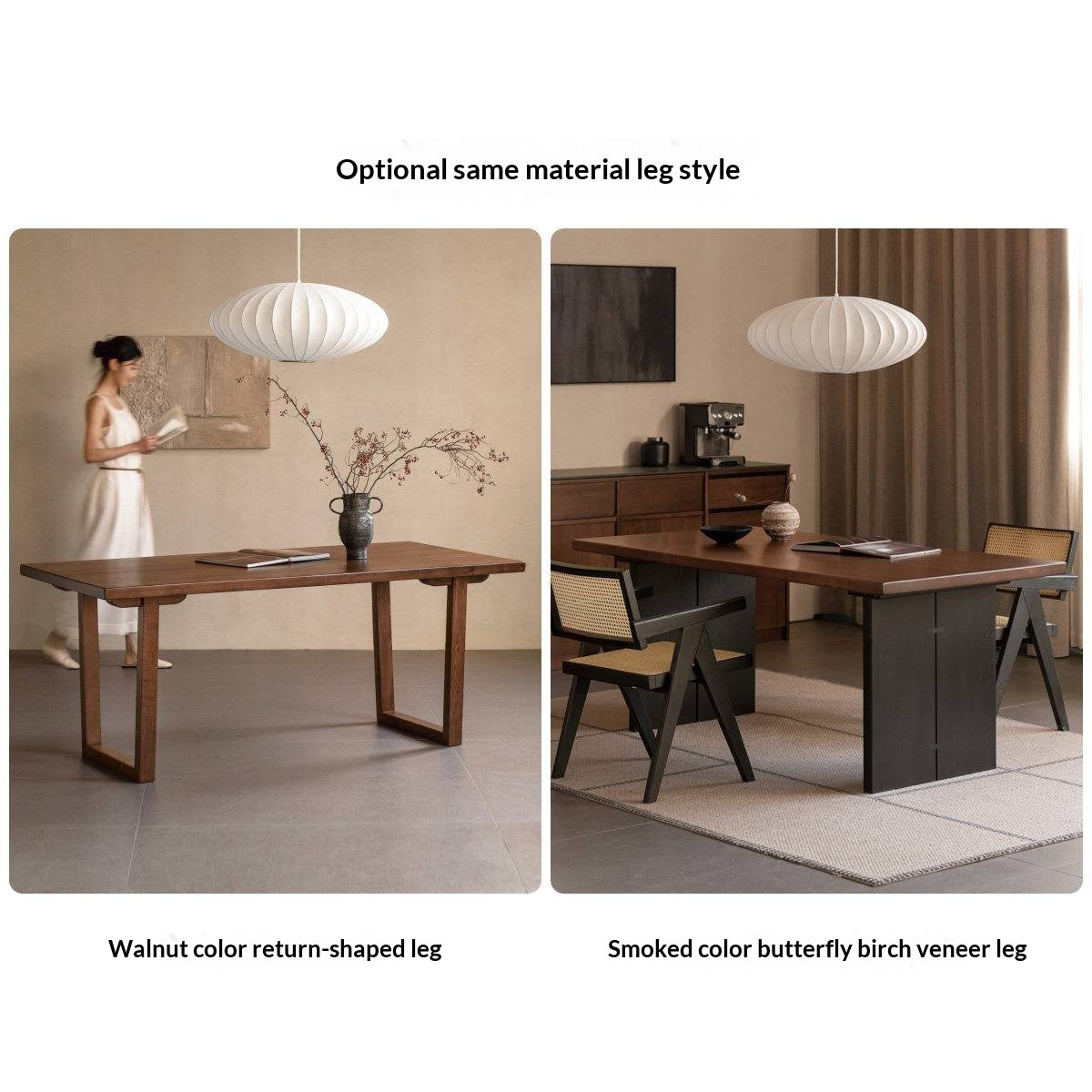 Ash, Black Walnut Solid Wood Dining Table with Wide Board and Natural Edges