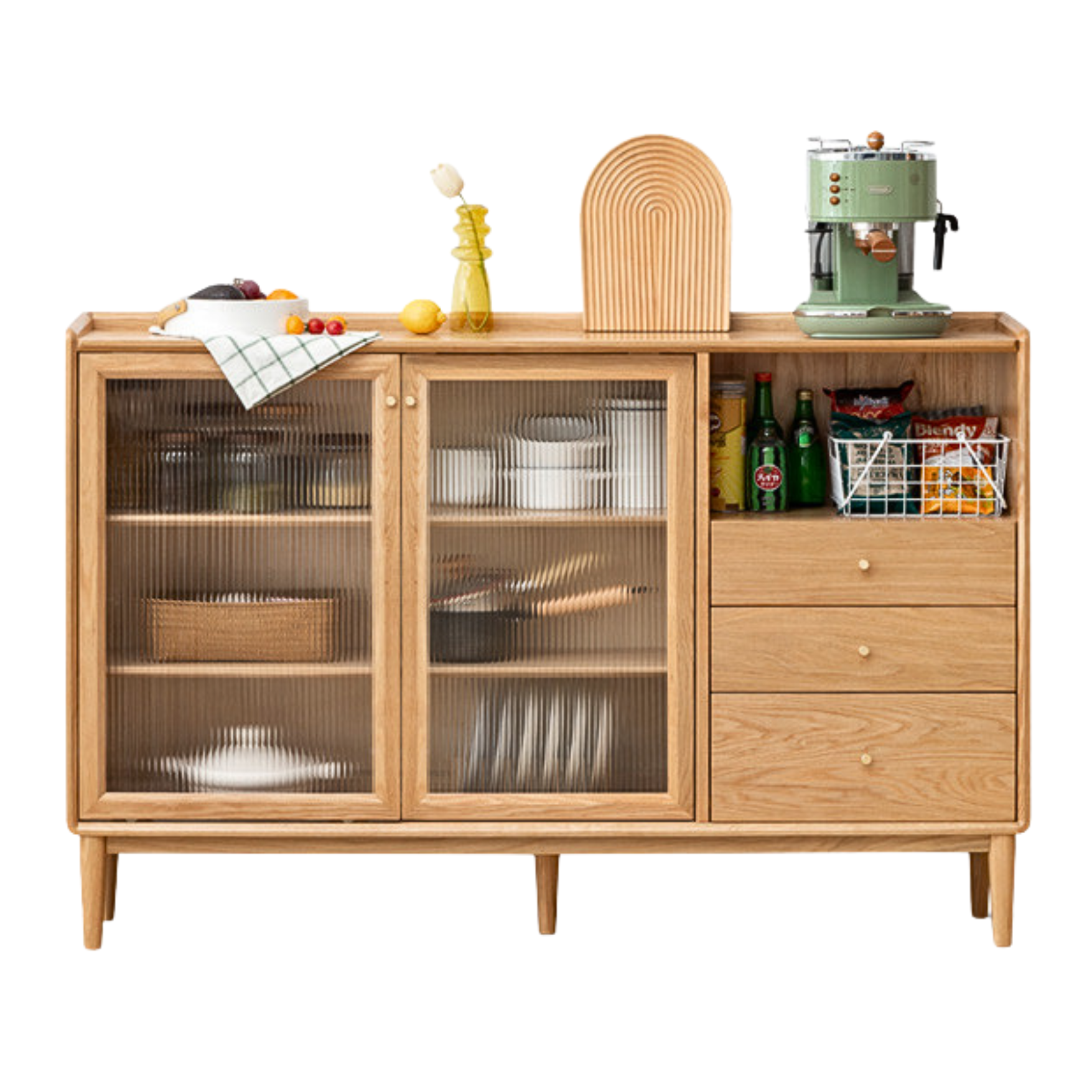 Oak, Ash, Black Walnut, Cherry, Beech Solid Wood, Solid RubberWood Ultra-thin Sideboard Sliding Door