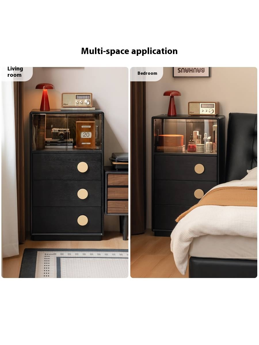 Ash Solid Wood Black Floor Standing Side Cabinet.