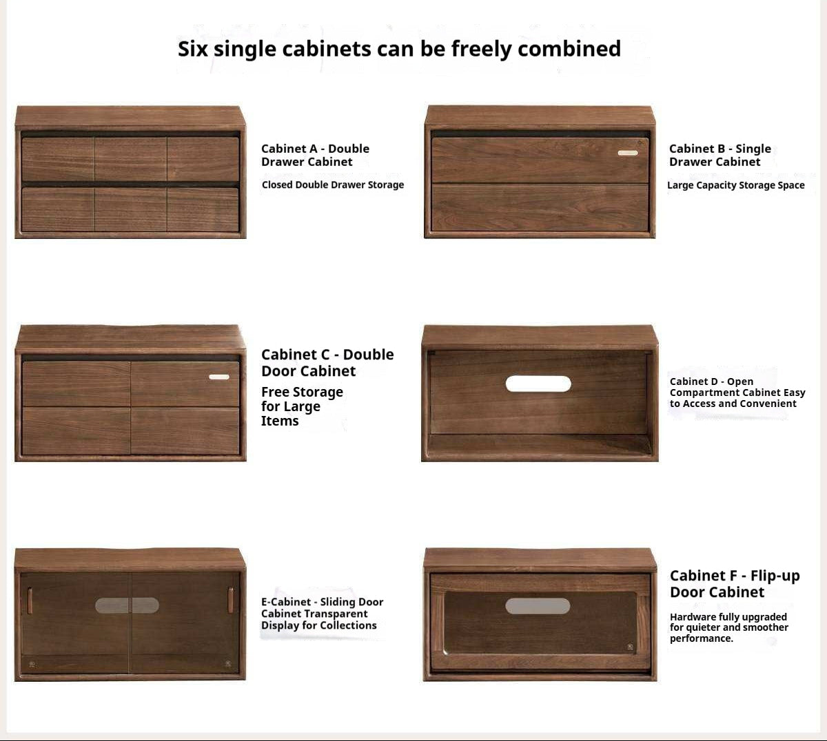 Black Walnut Solid Wood TV Cabinet with Modular Combination and Light Luxury Style