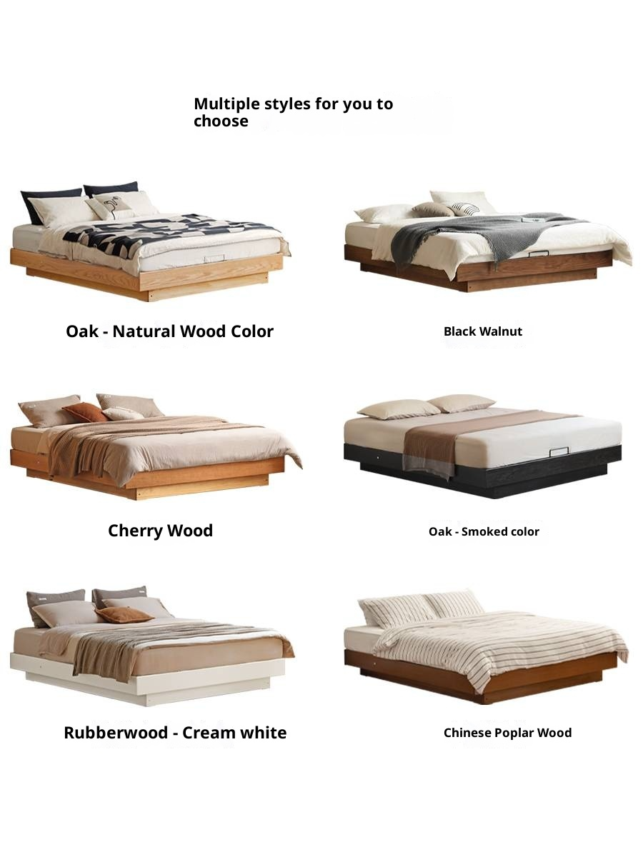 Oak Solid Wood Floating Platform Box Bed, Headboard-Free Bed with Light Modern Minimalist