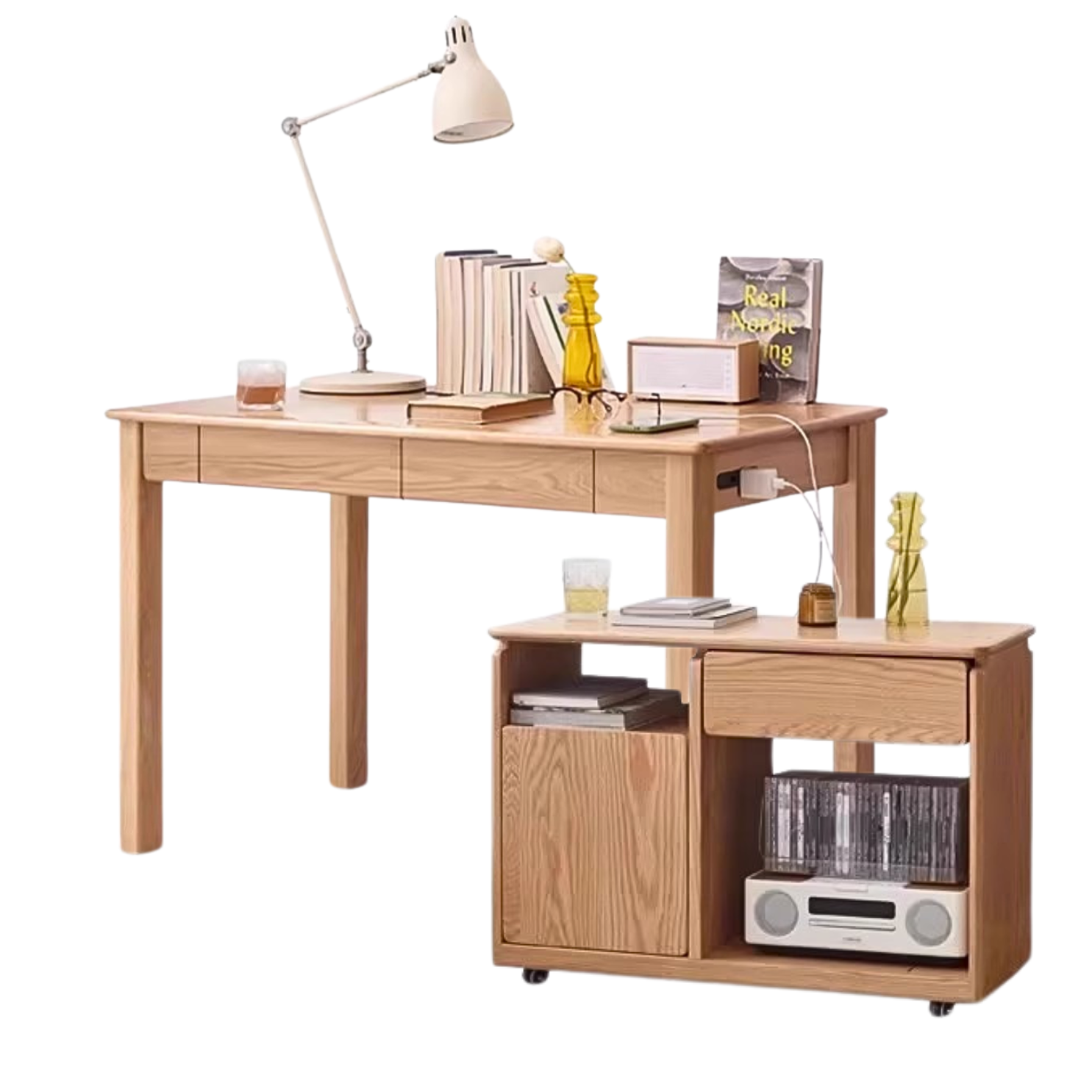 Oak, Ash Solid Wood USB Office Desk