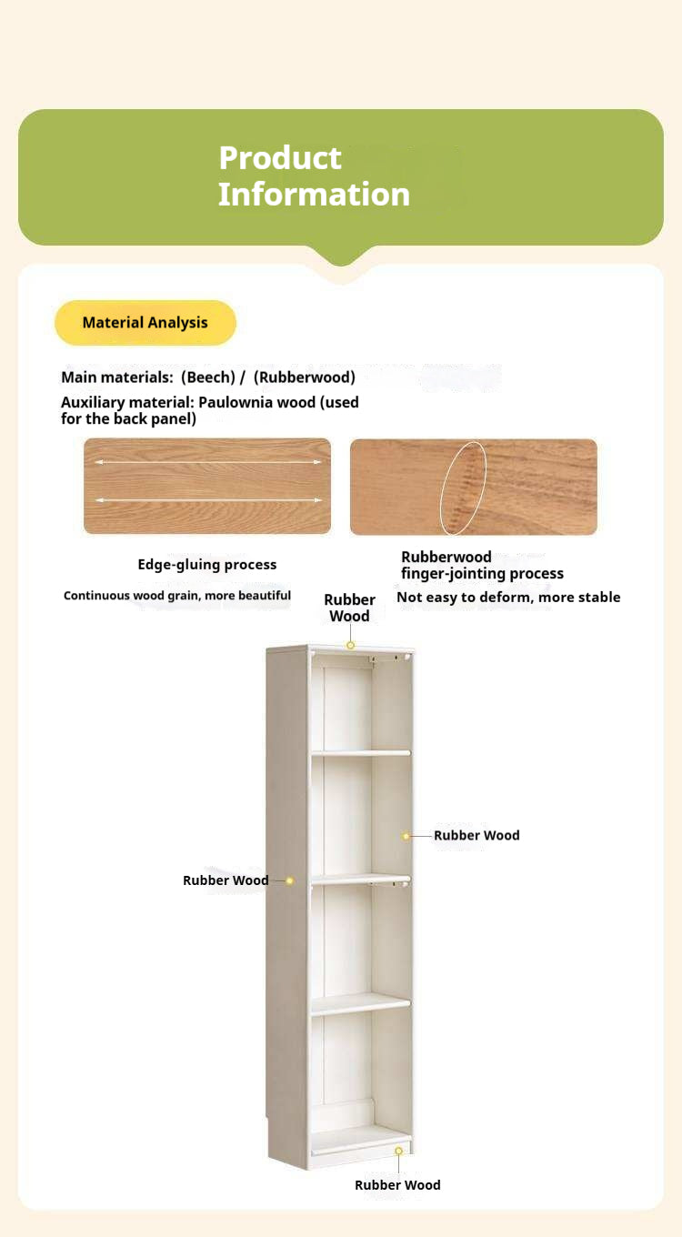 Solid RubberWood, Beech Solid Wood Kids Corner Bookcase, Narrow Floor-to-Wall Storage