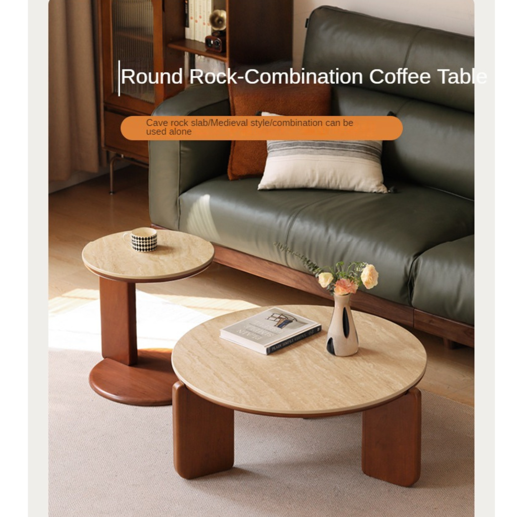 Poplar Solid Wood Rock Plate travertine style Coffee Table