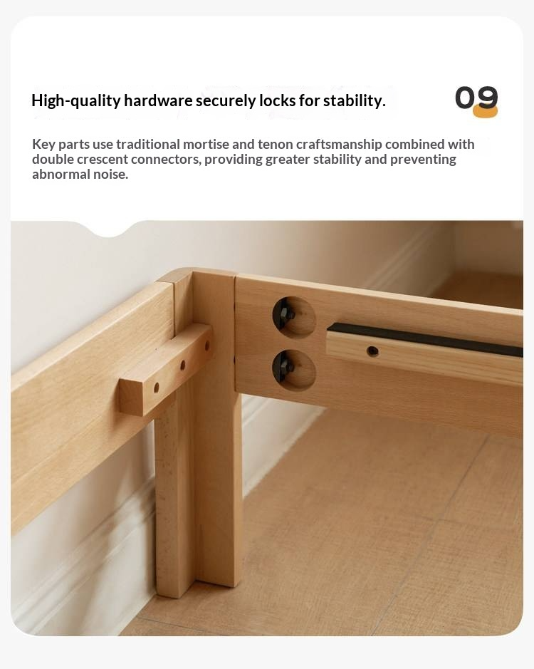 European Beech Solid Wood Platform Bed — Headboard-Free, Simple Design