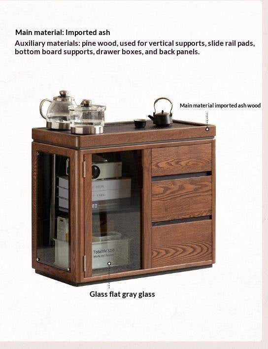 Ash Solid Wood Mobile Tea Cabinet Kettle Integrated