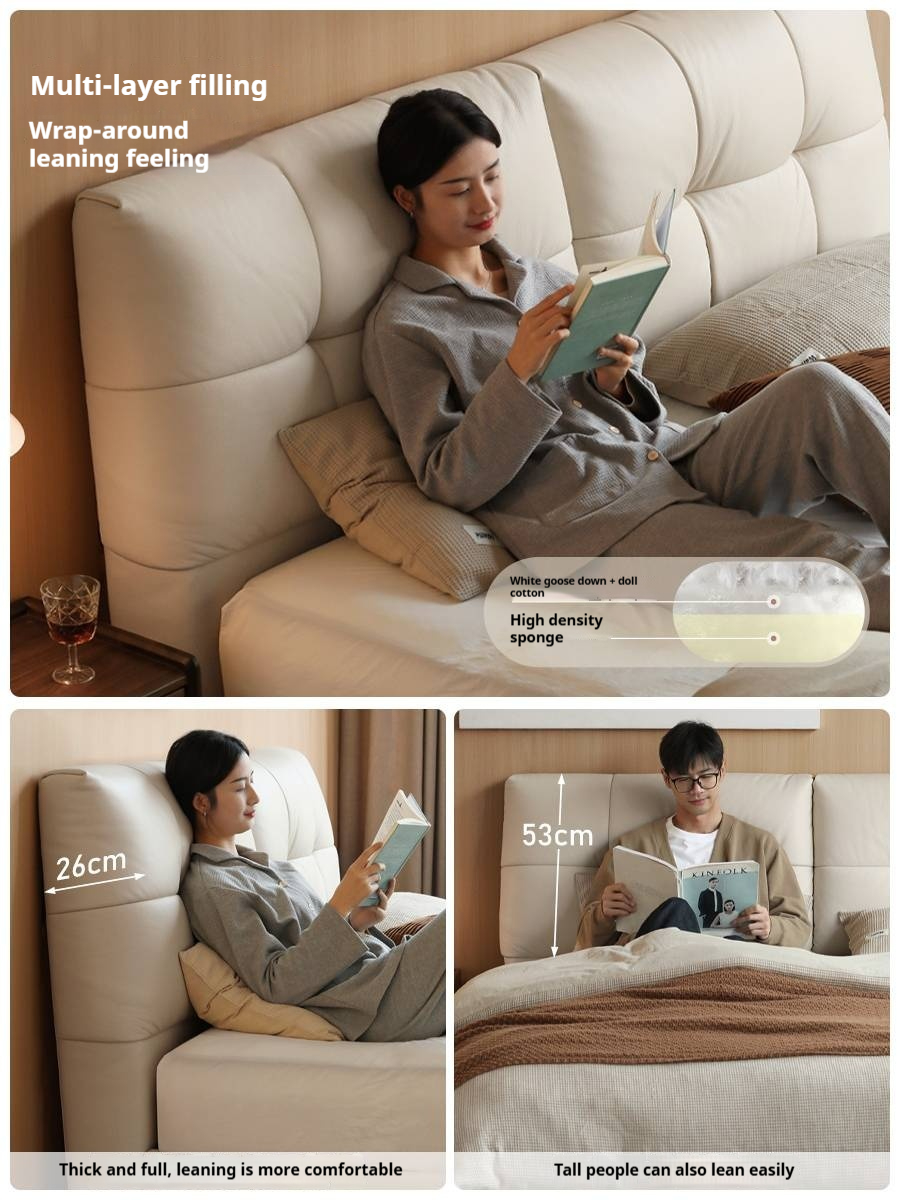 Genuine Leather Top Layer Cowhide Soft Suspension Bed with Lighting