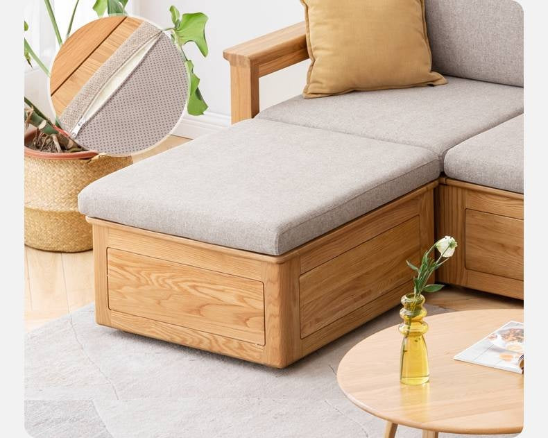 Ash, Oak, Black Walnut Solid Wood Fabric Footstool-