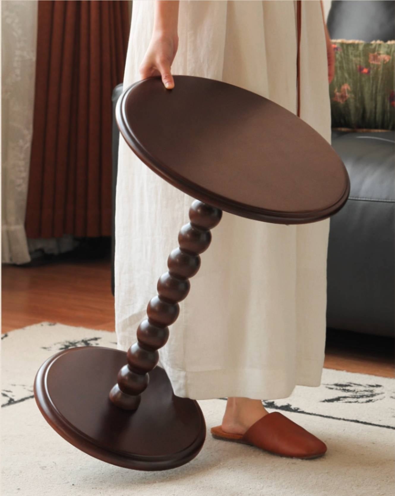 Black Walnut, Poplar, Solid Rubberwood American Retro Side Table.