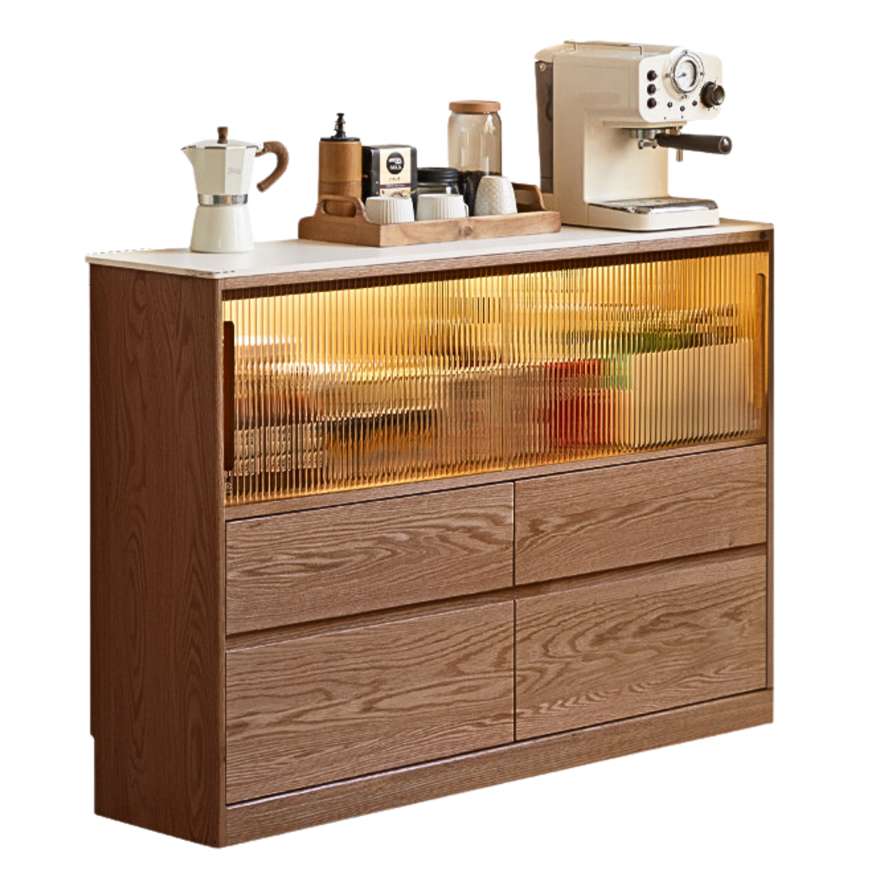 Oak Solid Wood, Solid RubberWood Slate Ultra-Narrow Sideboard