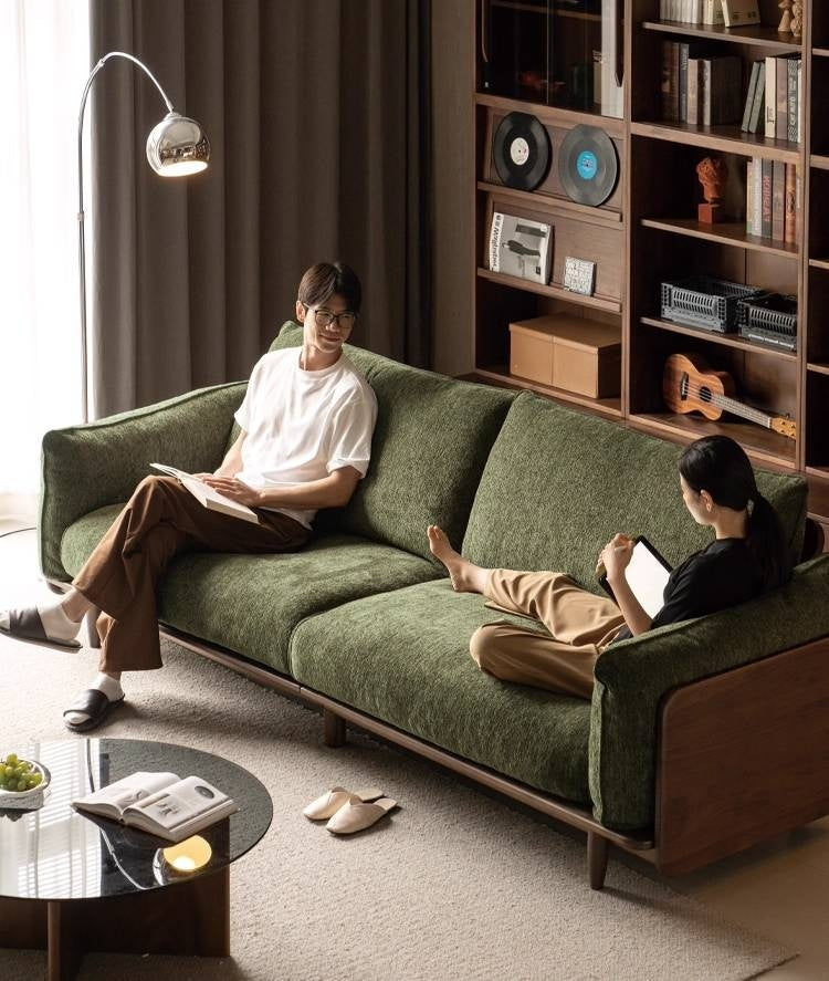 Black Walnut Solid Wood Fabric Sofa