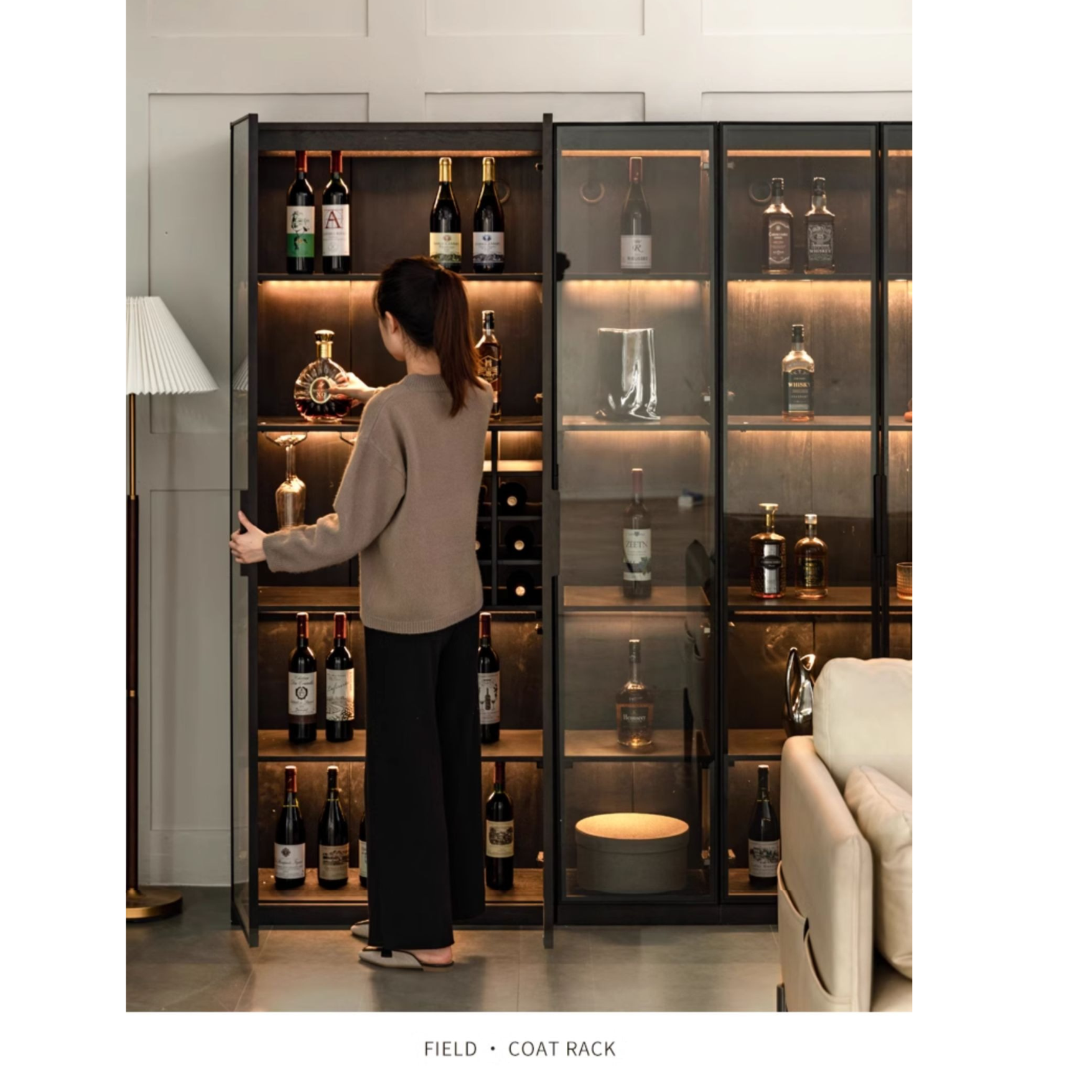 Oak Solid Wood Glass Door Display Wine Cabinet
