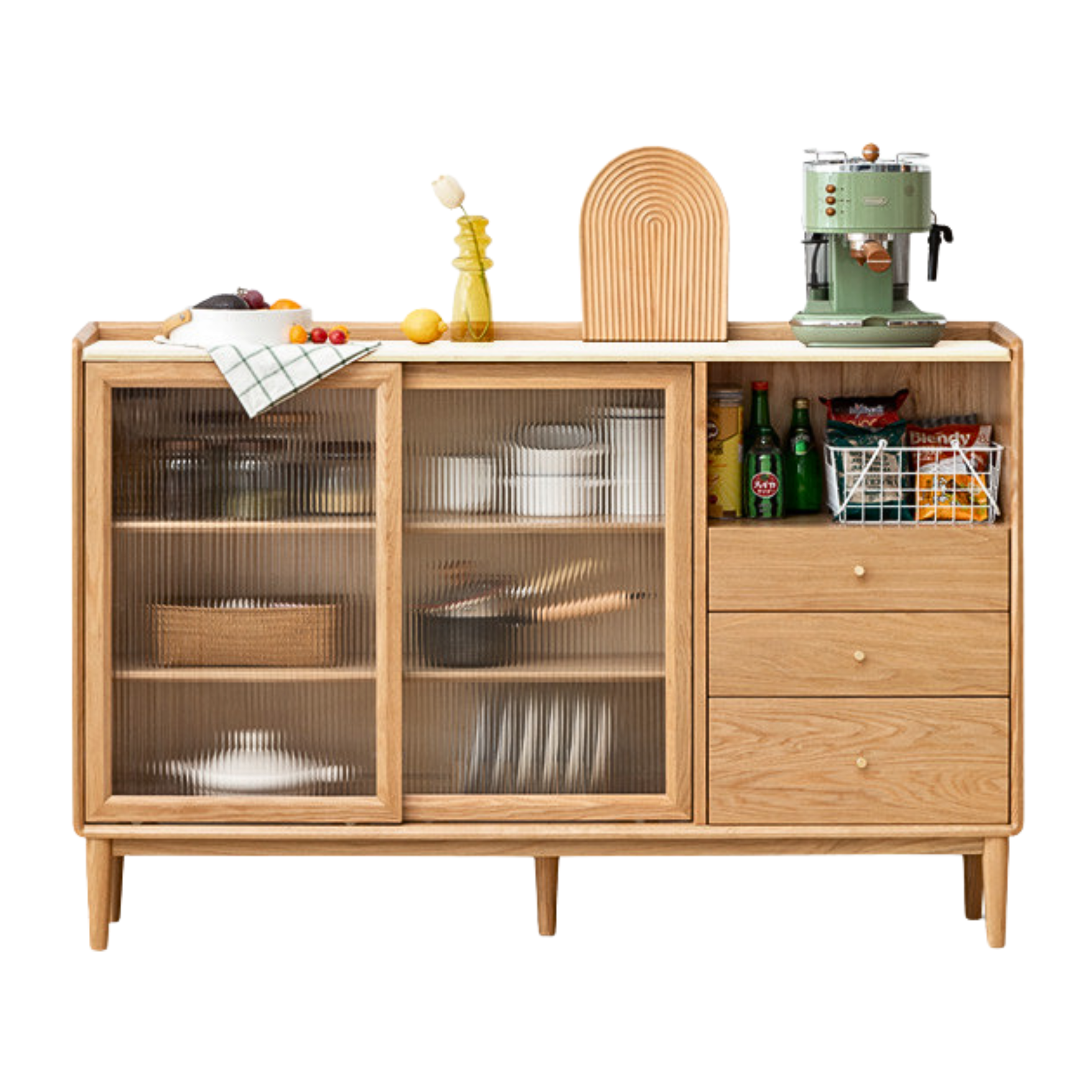 Oak, Ash, Black Walnut, Cherry, Beech Solid Wood, Solid RubberWood Ultra-thin Sideboard Sliding Door